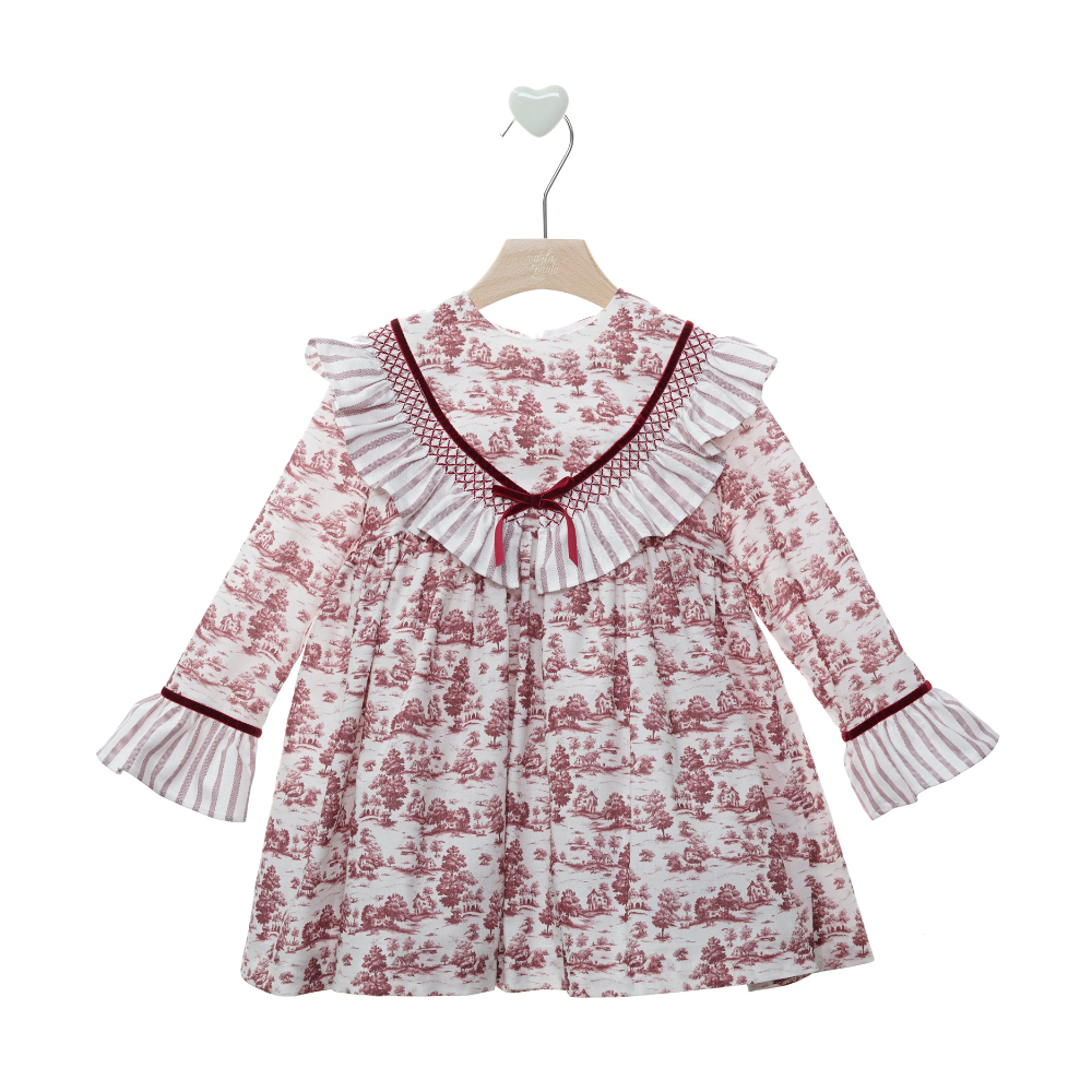 Vestido Estampado com Folhos Bordô - Marta Y Paula