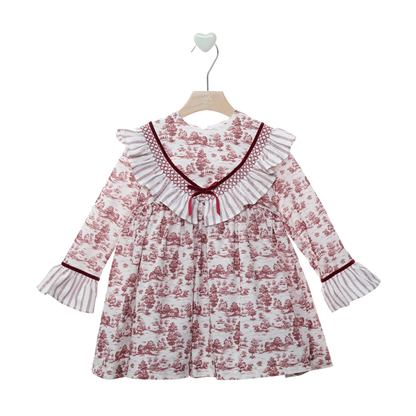 Vestido Estampado com Folhos Bordô - Marta Y Paula