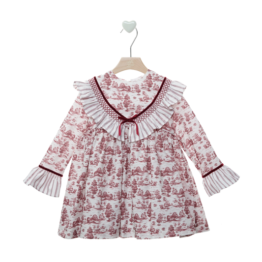 Vestido Estampado com Folhos Bordô - Marta Y Paula