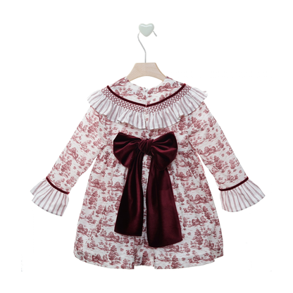 Vestido Estampado com Folhos Bordô - Marta Y Paula