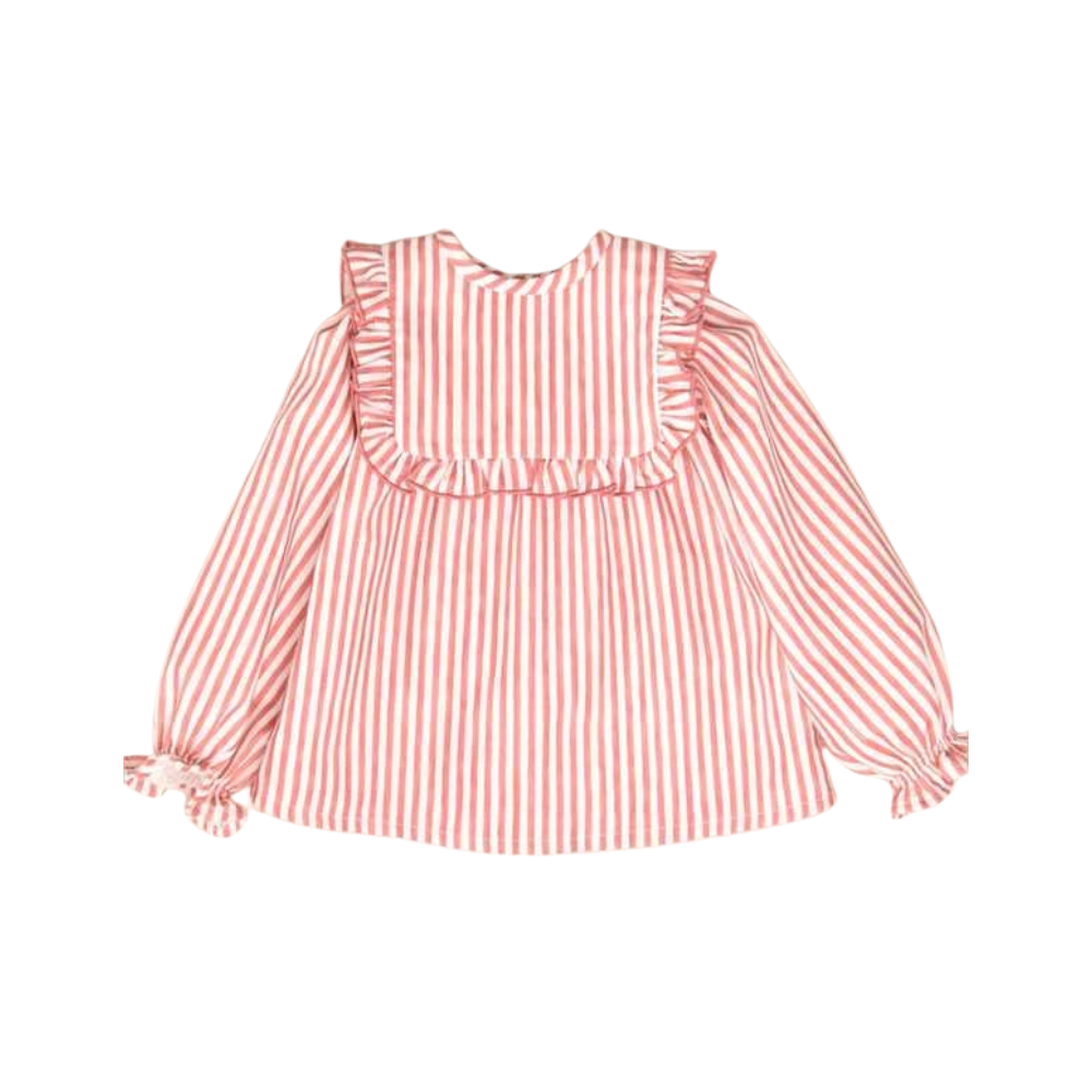 Camisa às Riscas Vermelhas com Folhos - Cocote