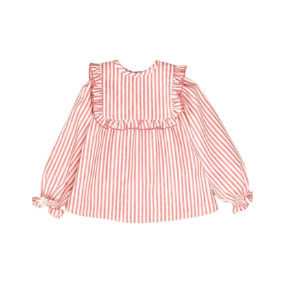Camisa às Riscas Vermelhas com Folhos - Cocote