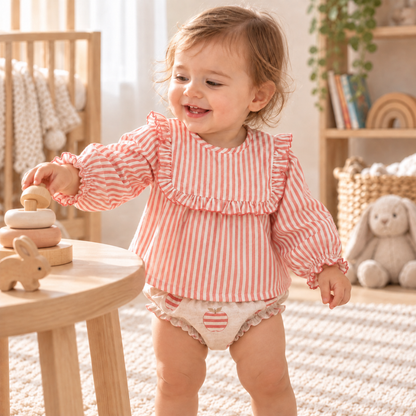 Camisa às Riscas Vermelhas com Folhos - Cocote
