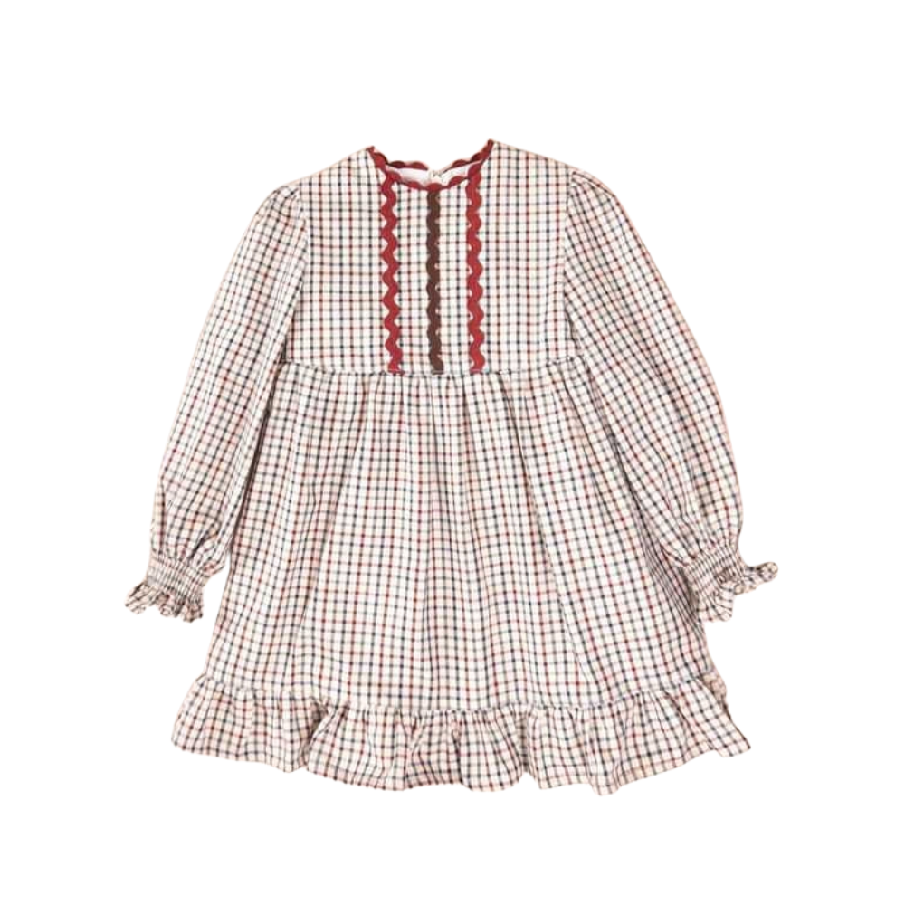 Vestido Xadrez com Detalhes Bordô - Cocote