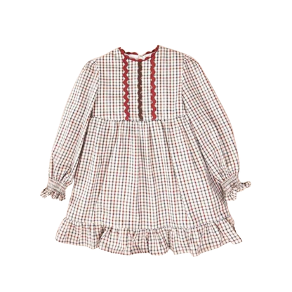 Vestido Xadrez com Detalhes Bordô - Cocote