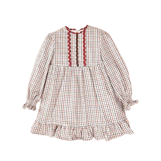Vestido Xadrez com Detalhes Bordô - Cocote