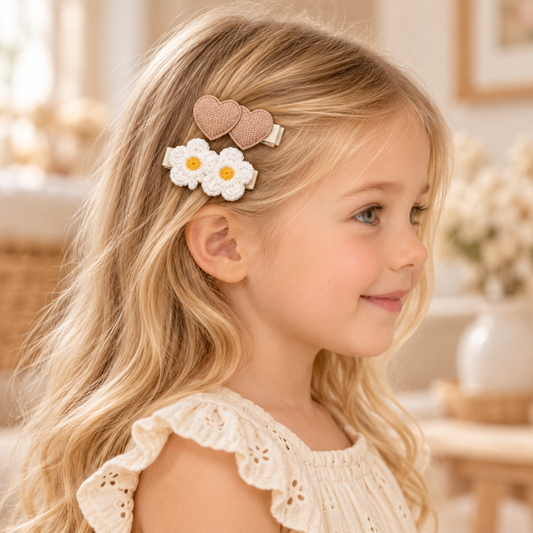 Conjunto de 4 Ganchos de Cabelo com Corações e Flores