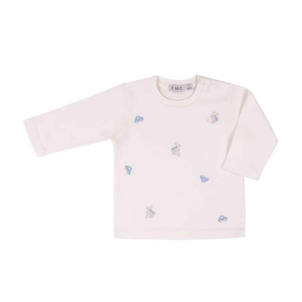 Camisola de Bebé Branca com Bordados Azuis -EMC