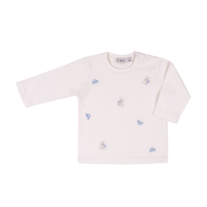 Camisola de Bebé Branca com Bordados Azuis -EMC