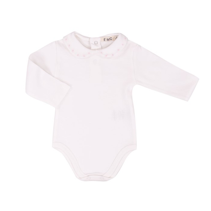 Body de Bebé Branco com Gola Bordada Rosa – EMC