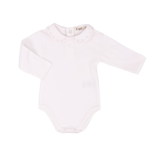 Body de Bebé Branco com Gola Bordada Rosa – EMC