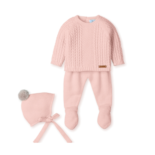 Conjunto de Tricot Rosa para Bebé com Gorro e Pompom- Mac Ilusión