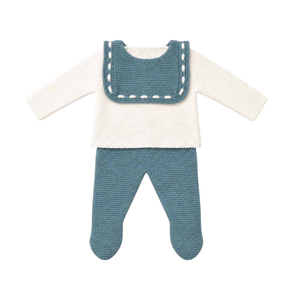 Conjunto de Malha para Bebé Branco e Verde Azulado - Sigar