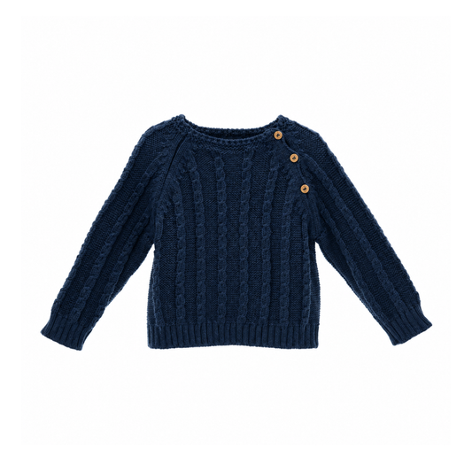 Camisola azul marinho em malha com botões para menino- - Yoedu