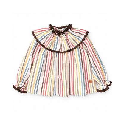 Camisa para Menina às Riscas Multicolor com Gola de Folhos- José Varón