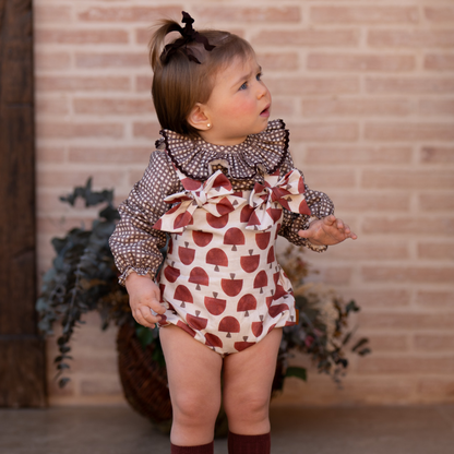 Camisa para Menina aos Quadrados Castanhos com Gola de Folhos - Cocote