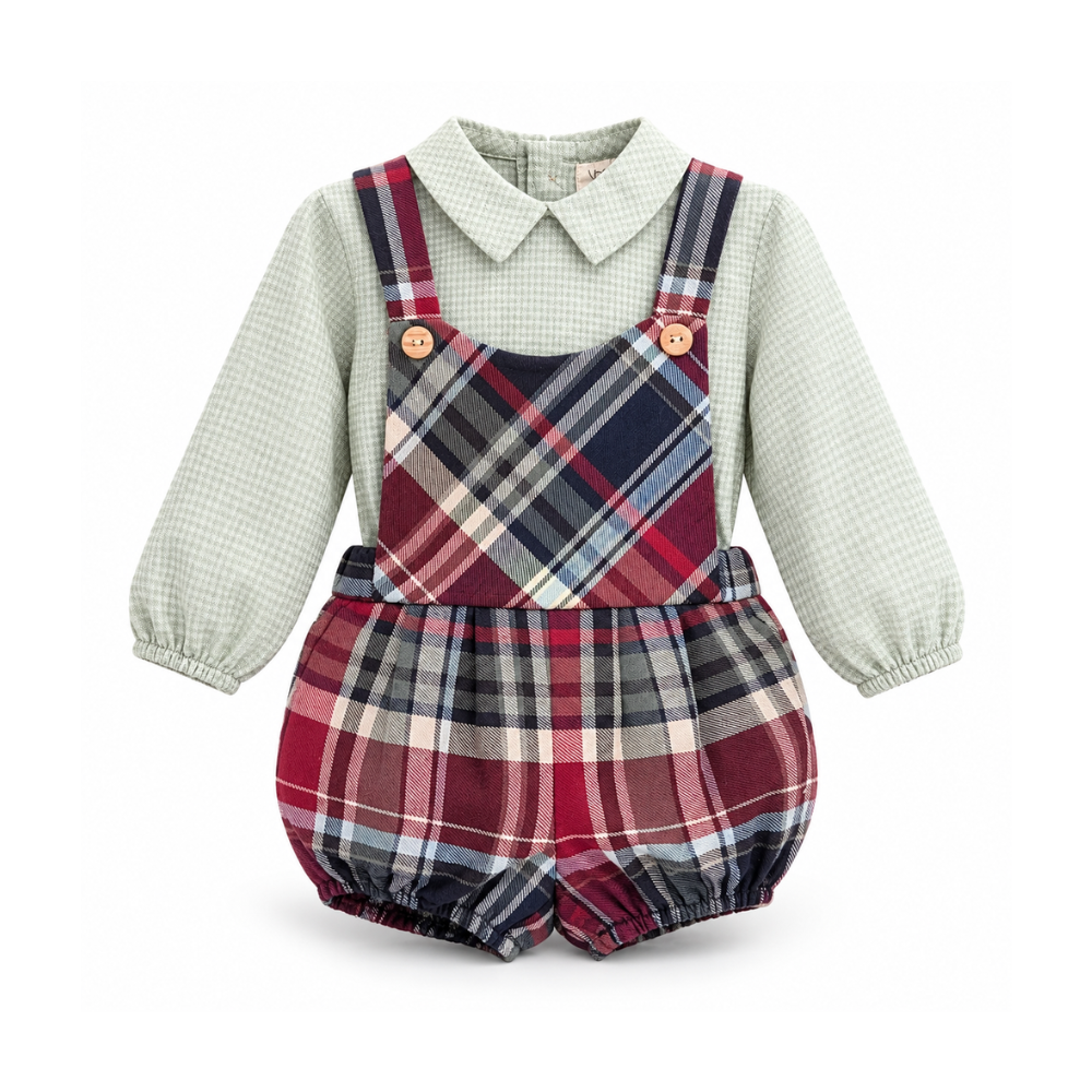 Conjunto Bebé Camisa Verde e Fofo Xadrez- Yoedu