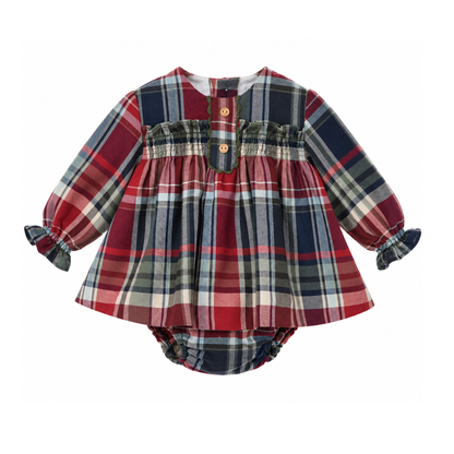 Vestido Curto Bebé Xadrez com Tapa-Fraldas - Yoedu