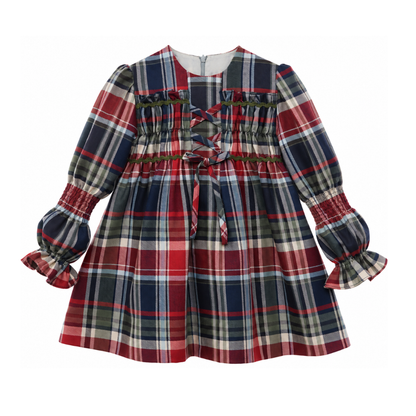 Vestido Menina Xadrez com Laço e Folhos - Yoedu