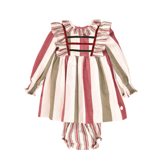 Conjunto Bebé Menina – Vestido às Riscas com Tapa-Fraldas - Cocote