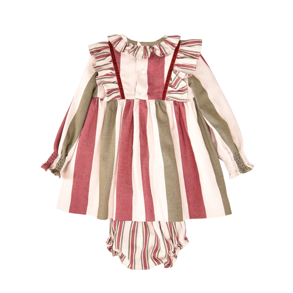 Conjunto Bebé Menina – Vestido às Riscas com Tapa-Fraldas - Cocote