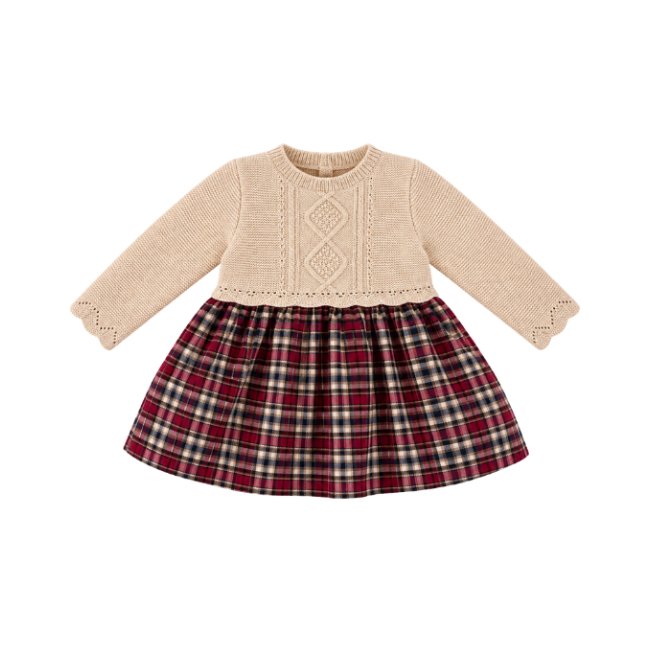 Vestido de Malha para Bebé com Saia aos Quadrados – Babby