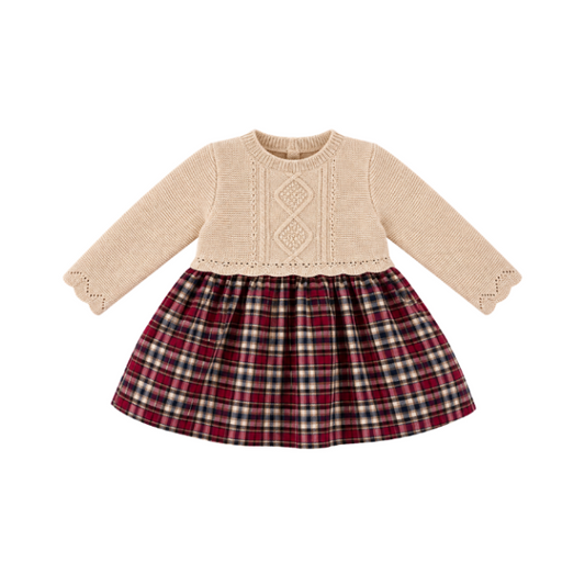 Vestido de Malha para Bebé com Saia aos Quadrados – Babby