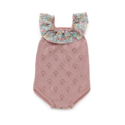 Fofo de malha rosa com gola floral - Juliana