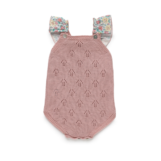 Fofo de malha rosa com gola floral - Juliana