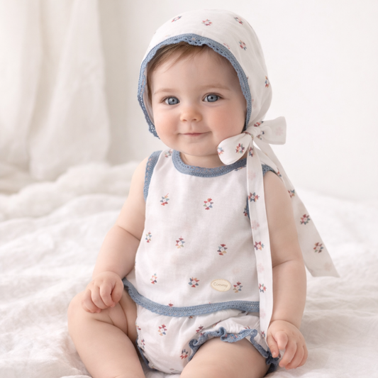 Conjunto bebé com touca e tapa-fralda bordado - Cocote