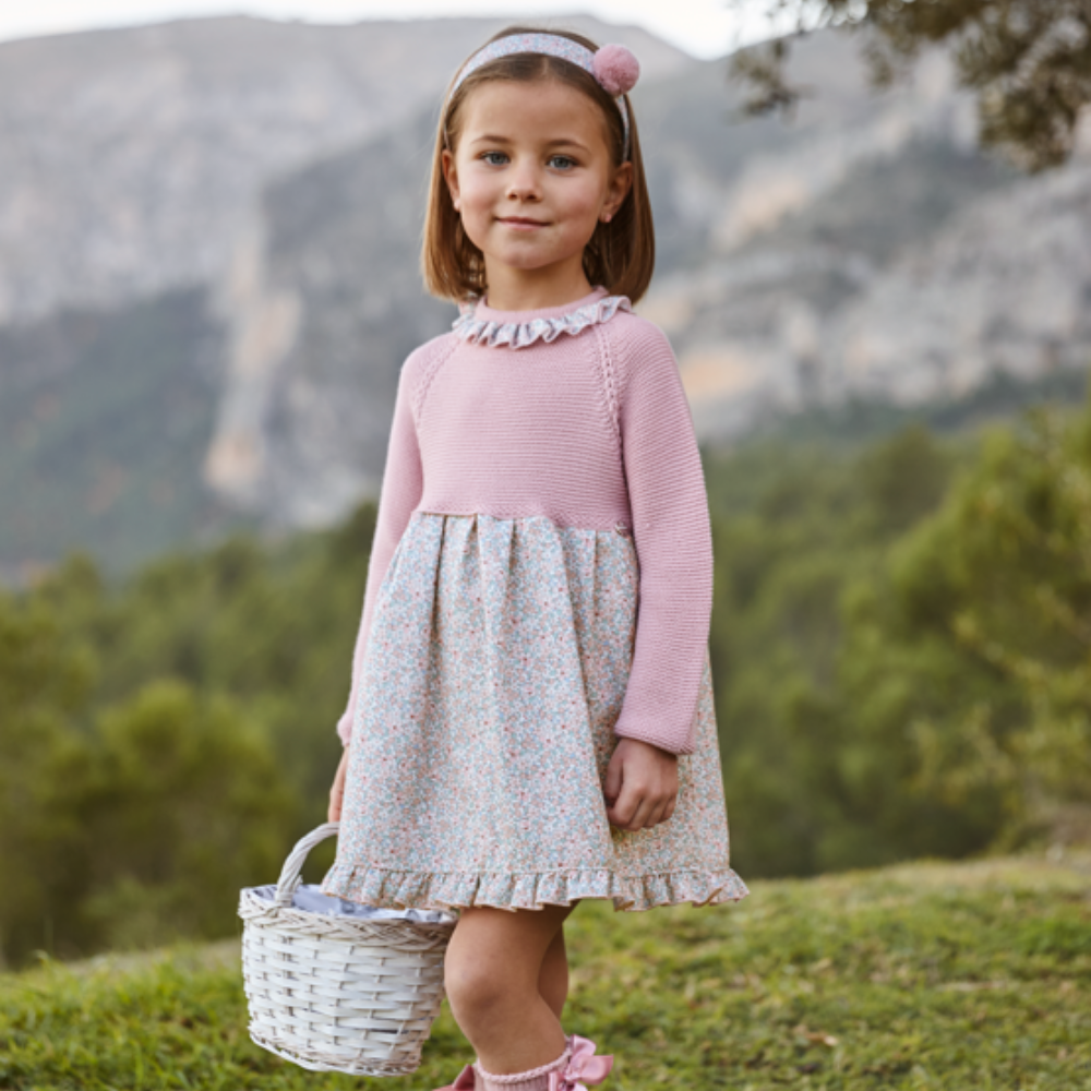 Vestido Rosa de Malha com Flores - Juliana