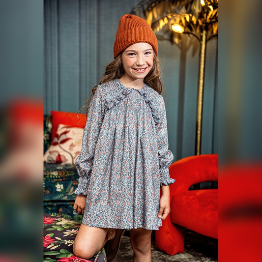 Vestido Floral Azul com Folhos - Marta Y Paula