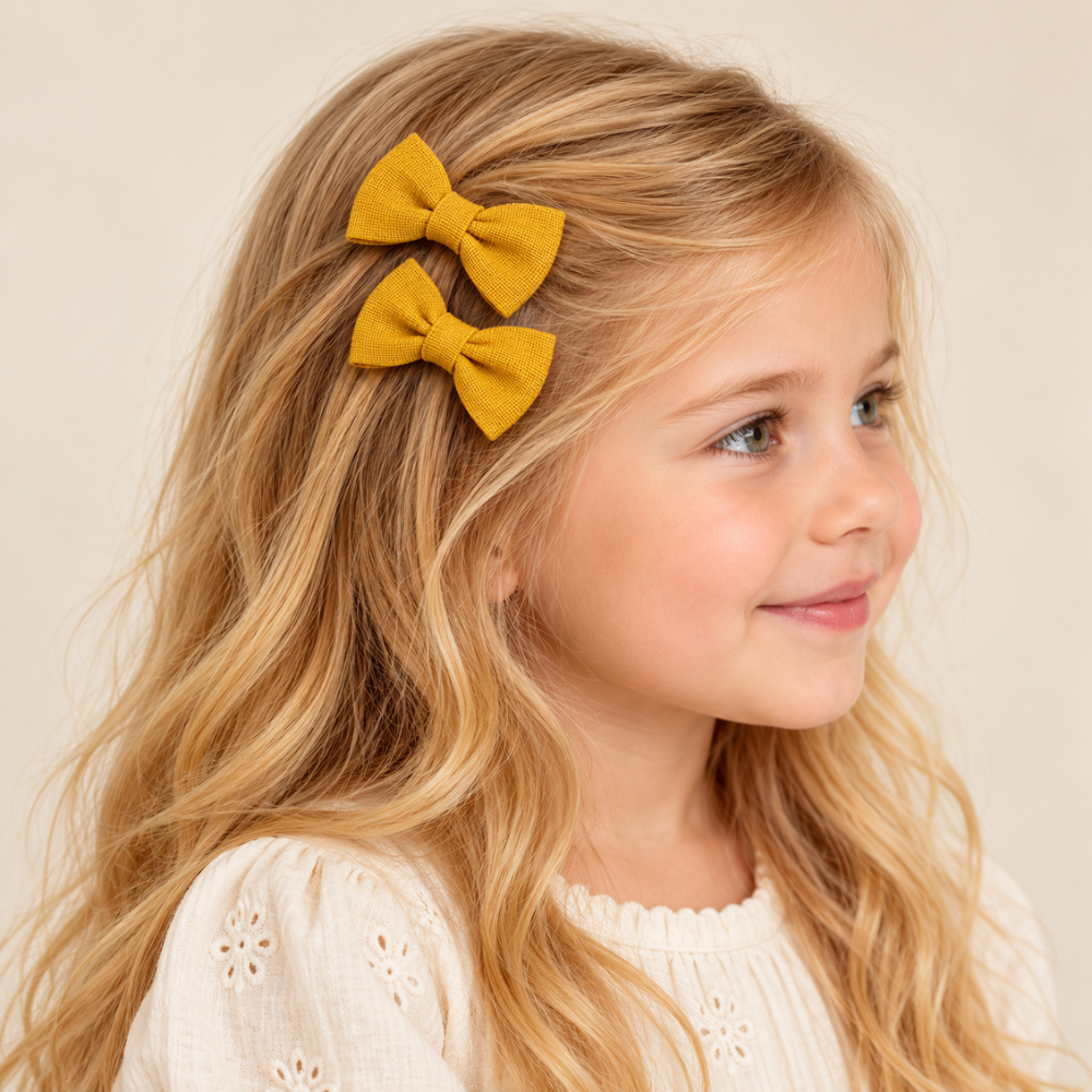Conjunto de 2 Laços de Cabelo Amarelo-Mostarda