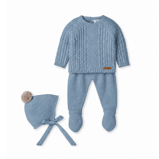 Conjunto de Tricot Azul para Bebé com Gorro e Pompom - Mac Ilusión