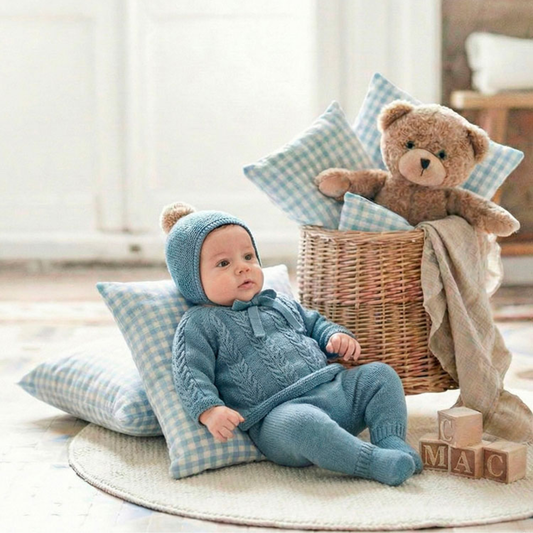 Conjunto de Tricot Azul para Bebé com Gorro e Pompom - Mac Ilusión
