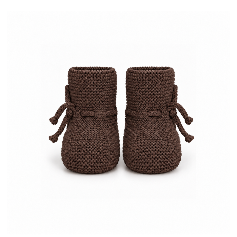Botinhas de Bebé em Malha Castanho Chocolate