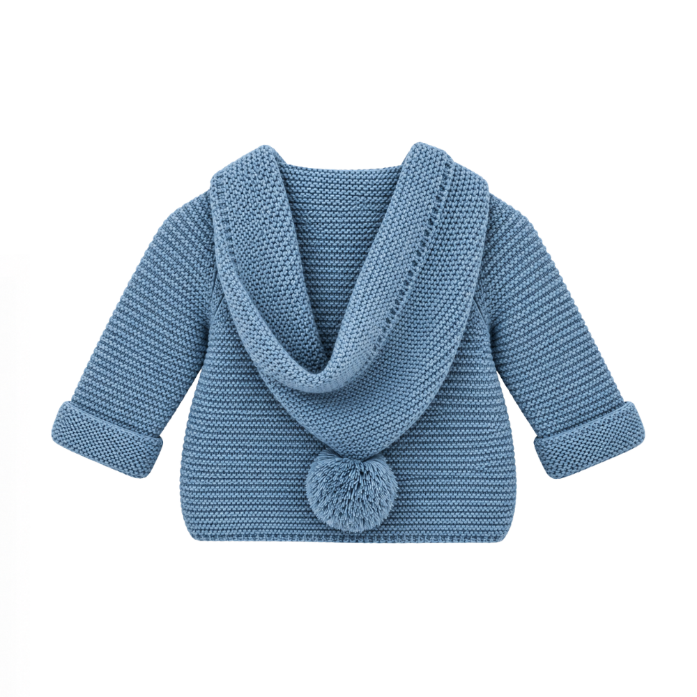 Casaco de malha azul com pompom - Yoedu