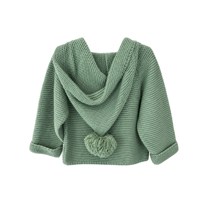 Casaco de malha verde com pompom  - Yoedu