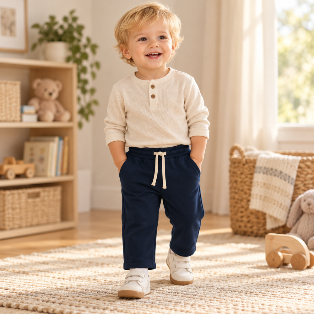 Calças menino sarja azul marinho com cordão – Yoedu