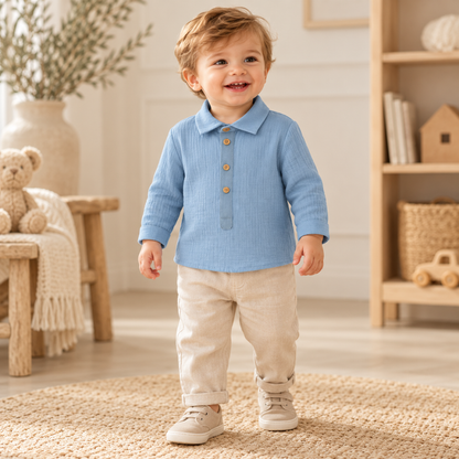 Camisa bebé menino azul- Yoedu