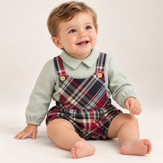 Conjunto Bebé Camisa Verde e Fofo Xadrez- Yoedu