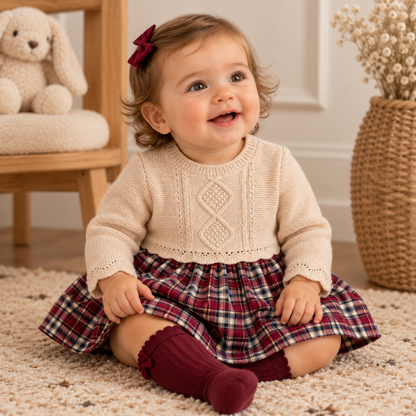 Vestido de Malha para Bebé com Saia aos Quadrados – Babby