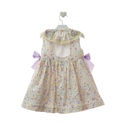 Vestido Floral com Folho no Decote e Laços Laterais - Marta Y Paula