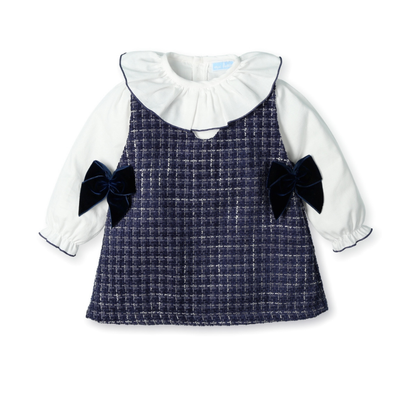 Conjunto Menina Vestido em Tweed Azul-Marinho + Camisa Branca - Mac Ilusion