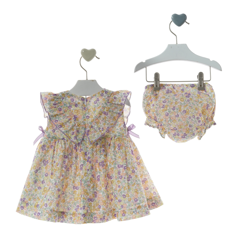 Vestido Floral Curto e Tapa-fraldas (Laços Lilás)- Marta Y Paula