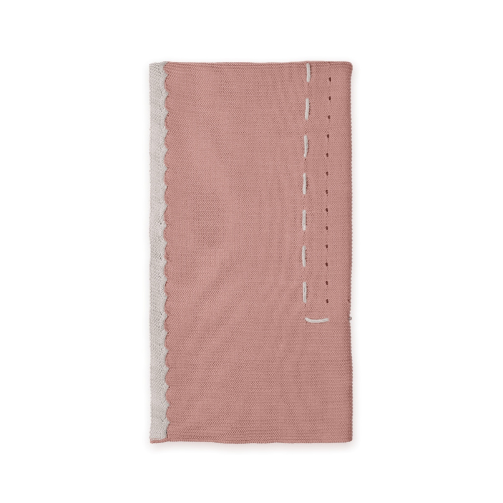 Manta de Bebé em Malha Rosa com Detalhes Cru - Mac Ilusión