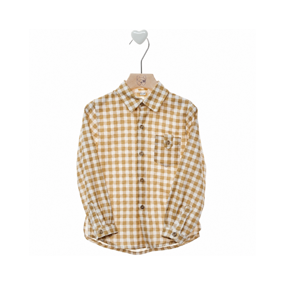 Camisa aos Quadrados Camel para Menino- Marta Y Paula