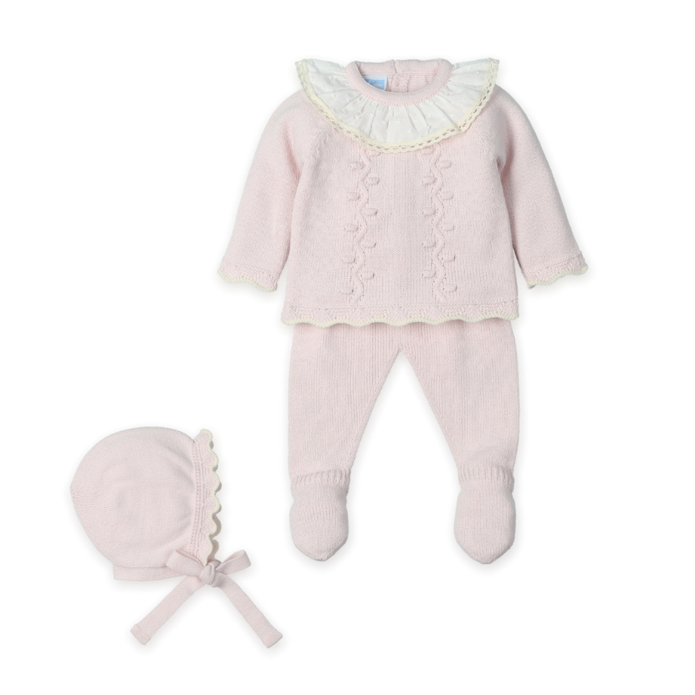 Conjunto Bebé em Malha Rosa com Gola e Touca - Mac Ilusión