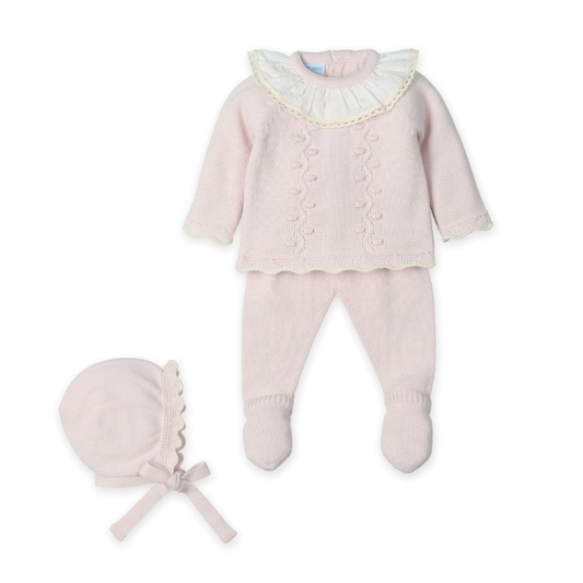 Conjunto Bebé em Malha Rosa com Gola e Touca - Mac Ilusión