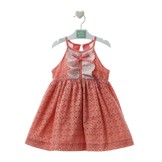 Vestido em Bordado Inglês Coral com Laço nas Costas- Marta Y Paula